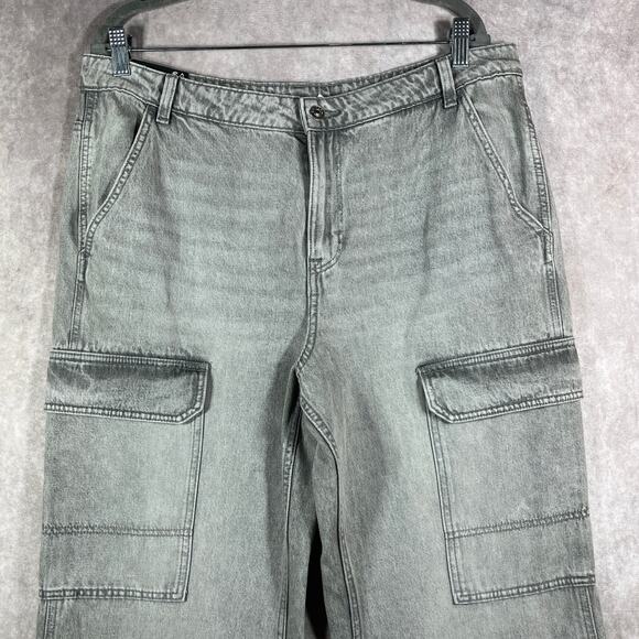 H&M Divided Jeans Womens 14 Gray Denim Cargo Pockets Bootcut High Rise NEW - Picture 2 of 15